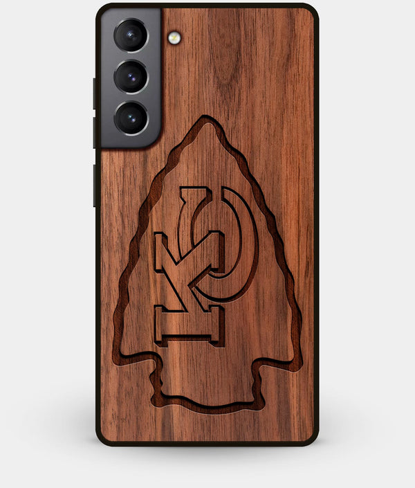 Best Walnut Wood Kansas City Chiefs Galaxy S21 Case - Custom Engraved Cover - Engraved In Nature