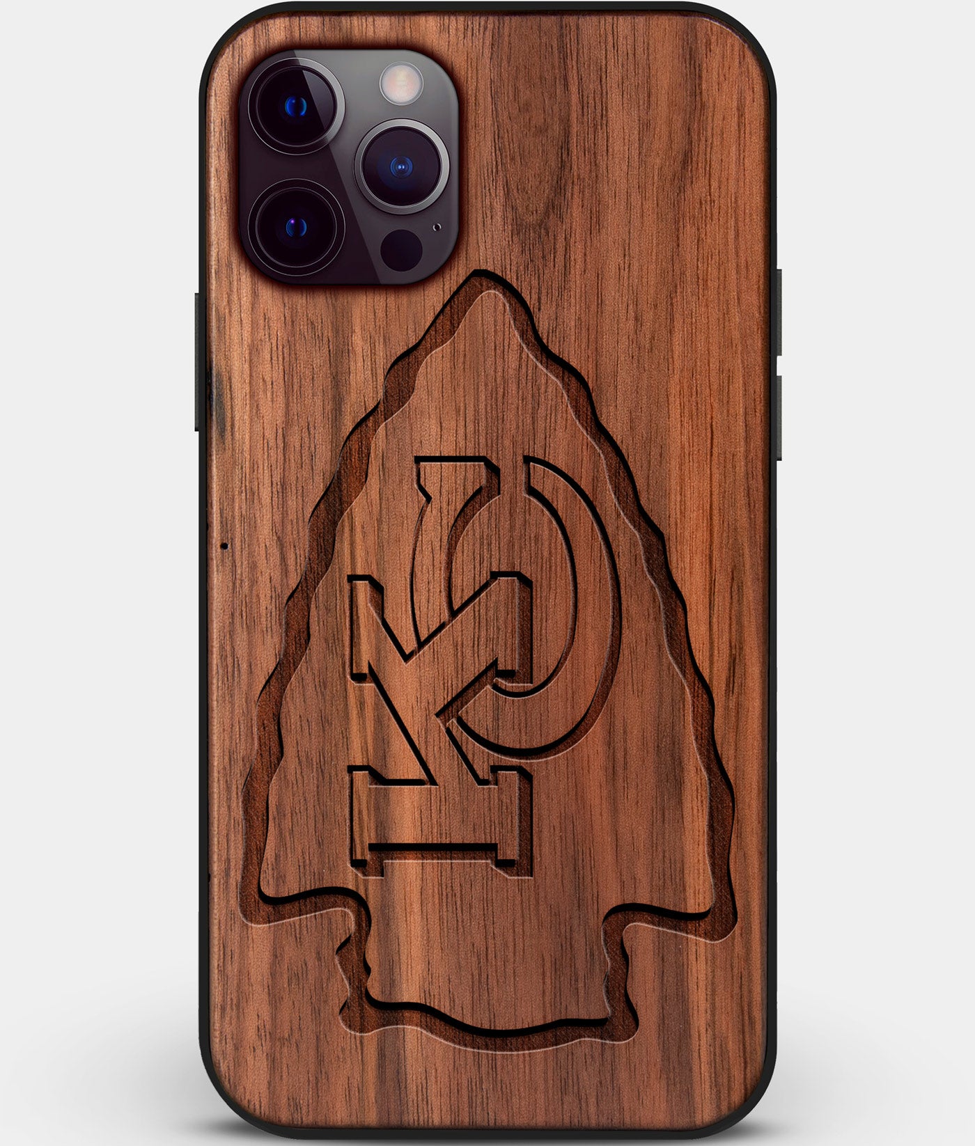 Custom Carved Wood Kansas City Chiefs iPhone 12 Pro Case | Personalized Walnut Wood Kansas City Chiefs Cover, Birthday Gift, Gifts For Him, Monogrammed Gift For Fan | by Engraved In Nature
