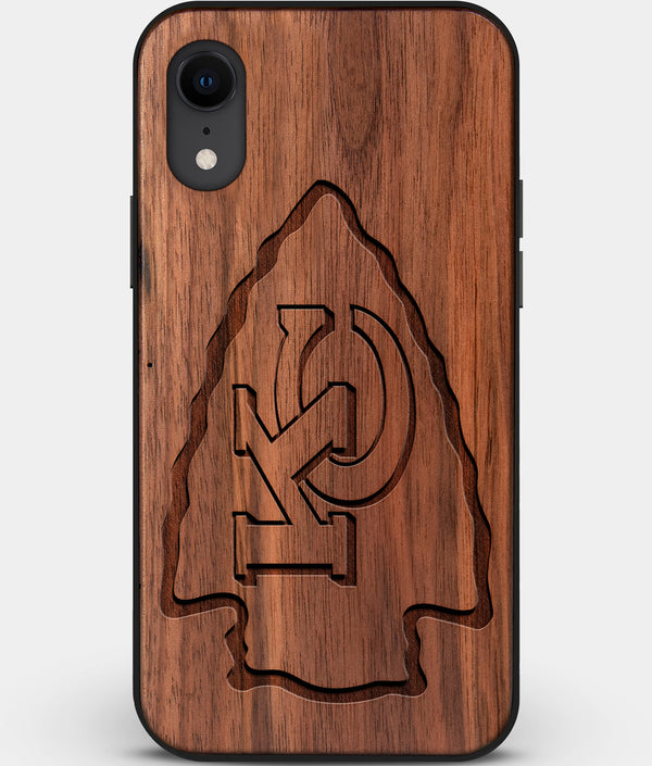 Custom Carved Wood Kansas City Chiefs iPhone XR Case | Personalized Walnut Wood Kansas City Chiefs Cover, Birthday Gift, Gifts For Him, Monogrammed Gift For Fan | by Engraved In Nature