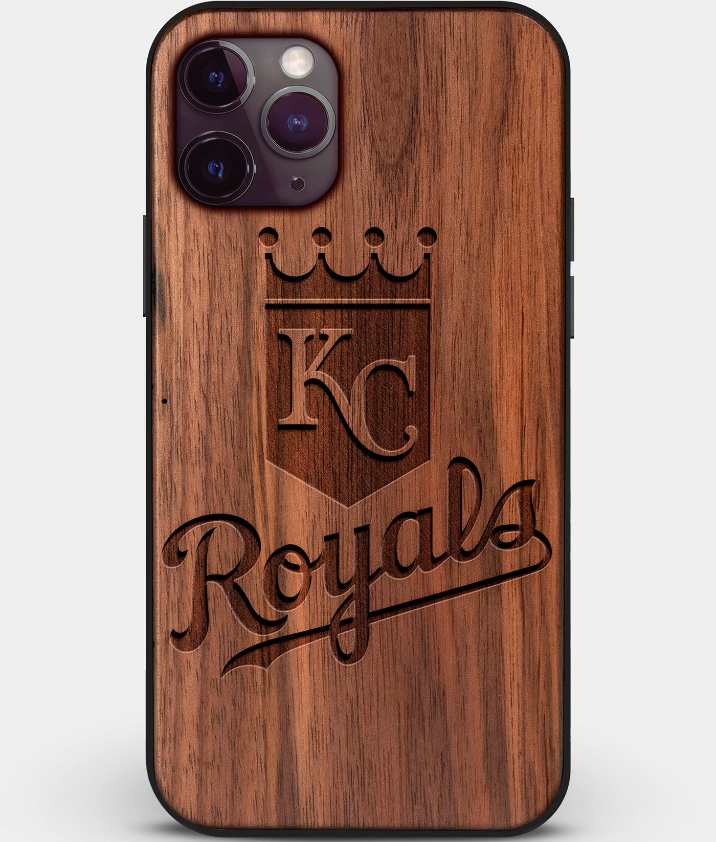 Custom Carved Wood Kansas City Royals iPhone 11 Pro Max Case | Personalized Walnut Wood Kansas City Royals Cover, Birthday Gift, Gifts For Him, Monogrammed Gift For Fan | by Engraved In Nature