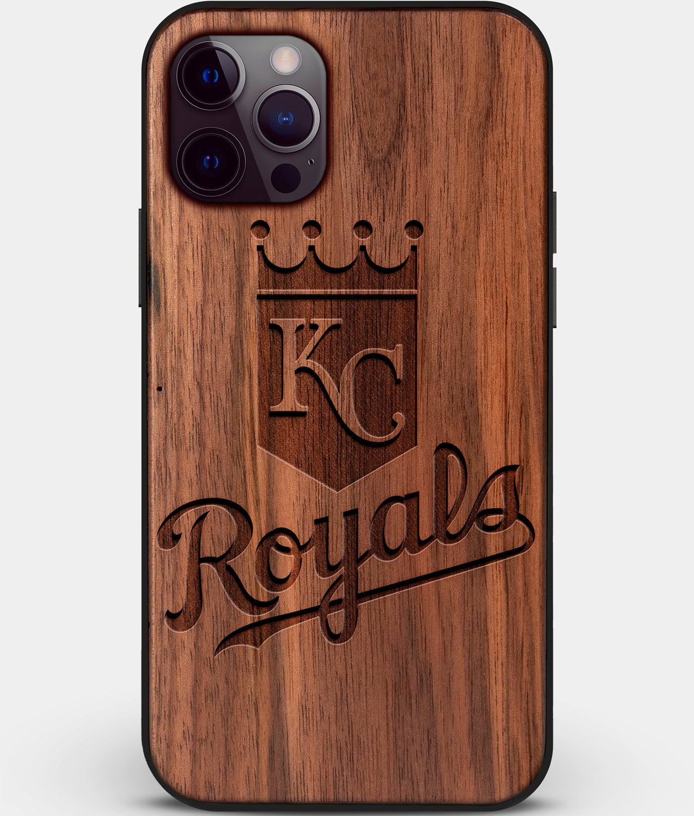 Custom Carved Wood Kansas City Royals iPhone 12 Pro Case | Personalized Walnut Wood Kansas City Royals Cover, Birthday Gift, Gifts For Him, Monogrammed Gift For Fan | by Engraved In Nature