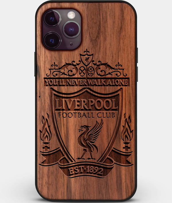 Custom Carved Wood Liverpool F.C. iPhone 11 Pro Case | Personalized Walnut Wood Liverpool F.C. Cover, Birthday Gift, Gifts For Him, Monogrammed Gift For Fan | by Engraved In Nature