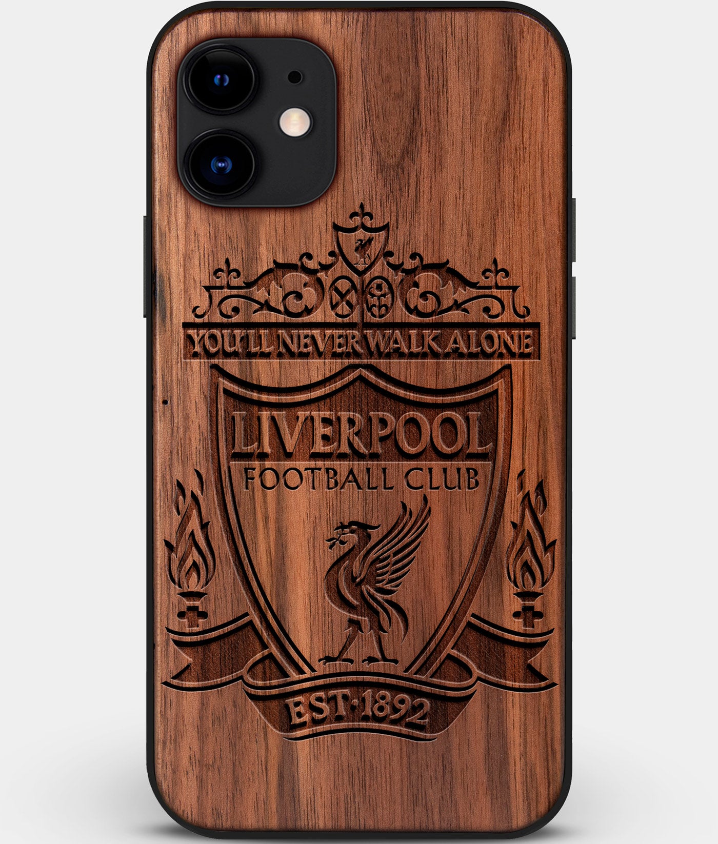 Custom Carved Wood Liverpool F.C. iPhone 12 Mini Case | Personalized Walnut Wood Liverpool F.C. Cover, Birthday Gift, Gifts For Him, Monogrammed Gift For Fan | by Engraved In Nature