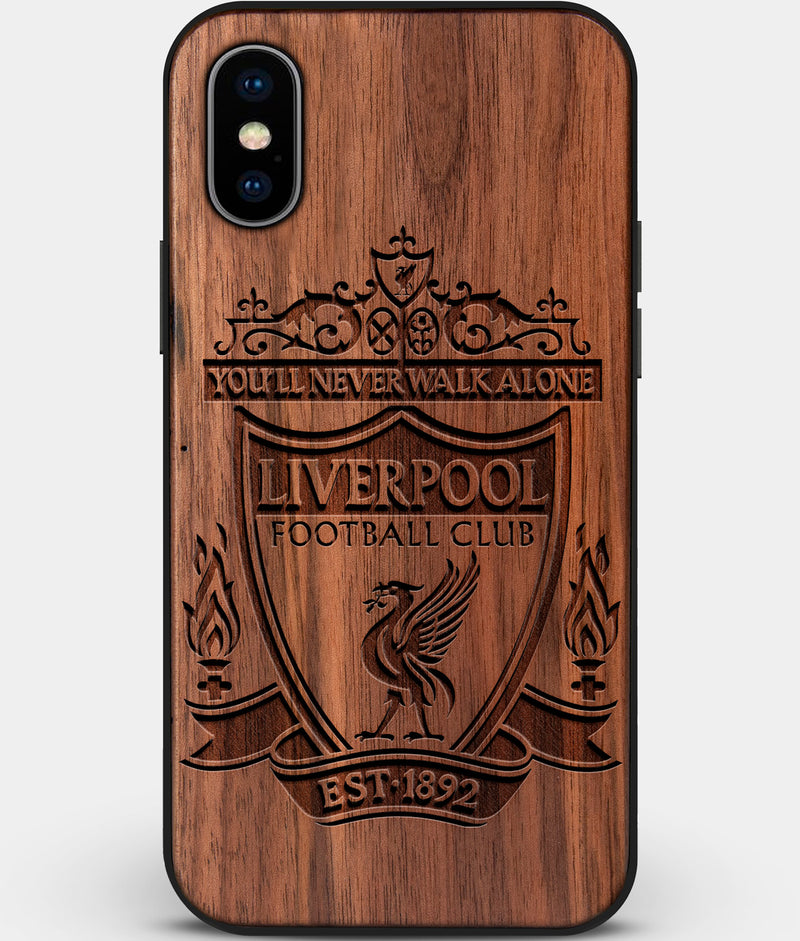 Custom Carved Wood Liverpool F.C. iPhone X/XS Case | Personalized Walnut Wood Liverpool F.C. Cover, Birthday Gift, Gifts For Him, Monogrammed Gift For Fan | by Engraved In Nature