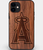 Custom Carved Wood Los Angeles Angels iPhone 11 Case | Personalized Walnut Wood Los Angeles Angels Cover, Birthday Gift, Gifts For Him, Monogrammed Gift For Fan | by Engraved In Nature