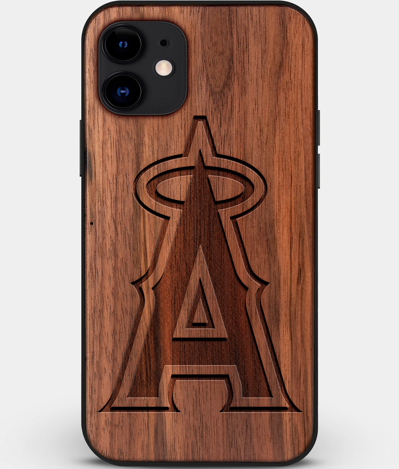 Custom Carved Wood Los Angeles Angels iPhone 12 Case | Personalized Walnut Wood Los Angeles Angels Cover, Birthday Gift, Gifts For Him, Monogrammed Gift For Fan | by Engraved In Nature