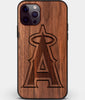 Custom Carved Wood Los Angeles Angels iPhone 12 Pro Case | Personalized Walnut Wood Los Angeles Angels Cover, Birthday Gift, Gifts For Him, Monogrammed Gift For Fan | by Engraved In Nature