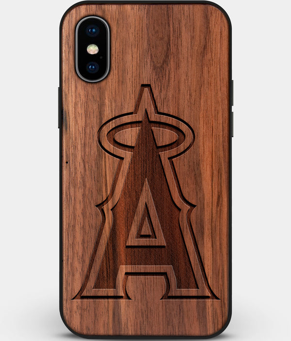 Custom Carved Wood Los Angeles Angels iPhone X/XS Case | Personalized Walnut Wood Los Angeles Angels Cover, Birthday Gift, Gifts For Him, Monogrammed Gift For Fan | by Engraved In Nature
