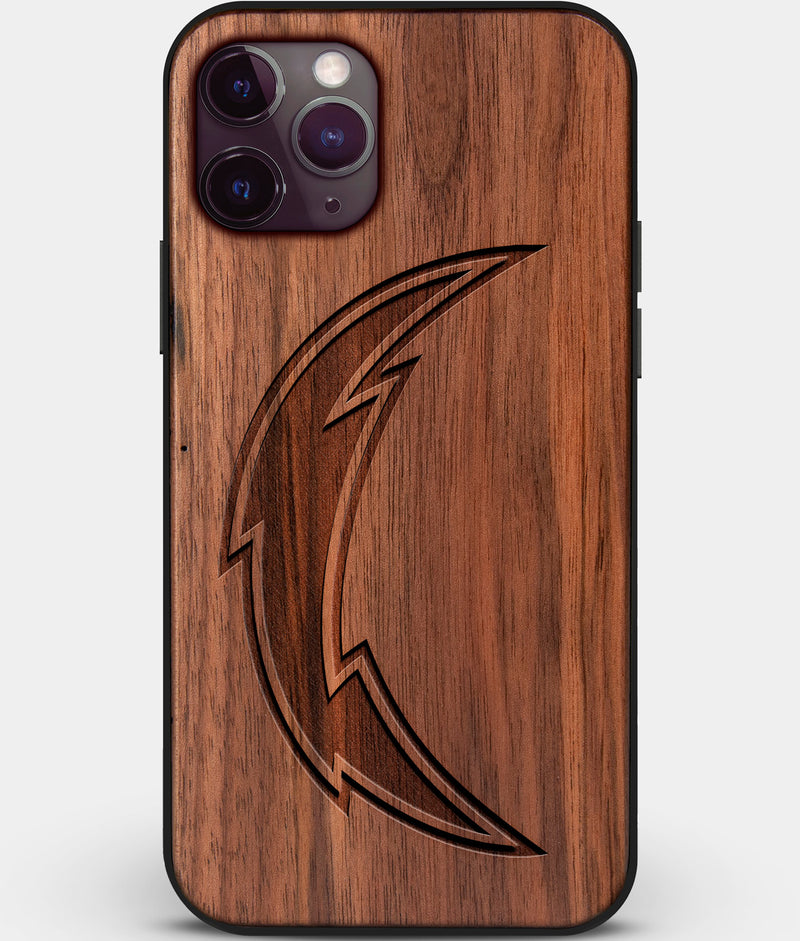 Custom Carved Wood Los Angeles Chargers iPhone 11 Pro Max Case | Personalized Walnut Wood Los Angeles Chargers Cover, Birthday Gift, Gifts For Him, Monogrammed Gift For Fan | by Engraved In Nature