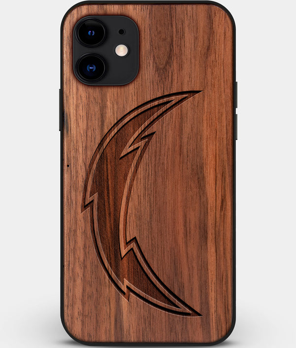 Custom Carved Wood Los Angeles Chargers iPhone 12 Case | Personalized Walnut Wood Los Angeles Chargers Cover, Birthday Gift, Gifts For Him, Monogrammed Gift For Fan | by Engraved In Nature