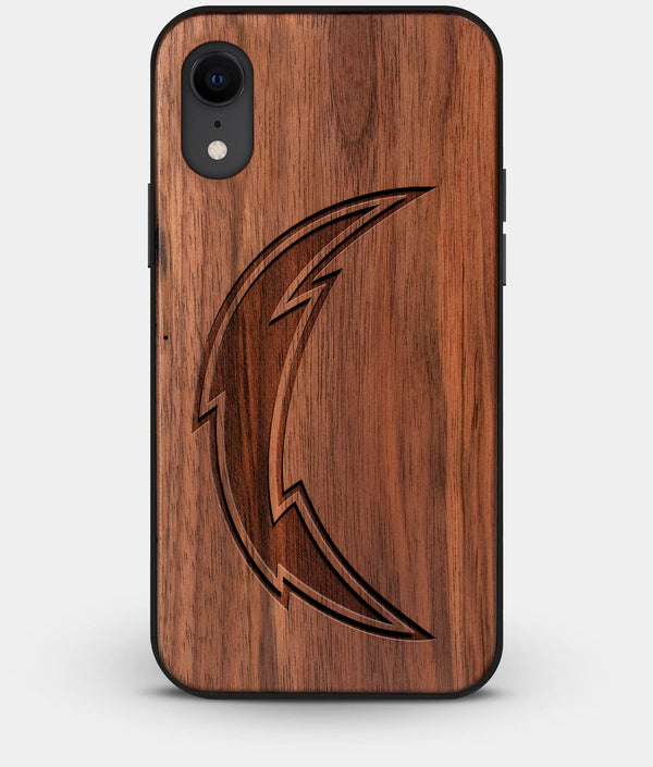 Custom Carved Wood Los Angeles Chargers iPhone XR Case | Personalized Walnut Wood Chargers Cover, Birthday Gift, Gifts For Him, Monogrammed Gift For Fan | by Engraved In Nature