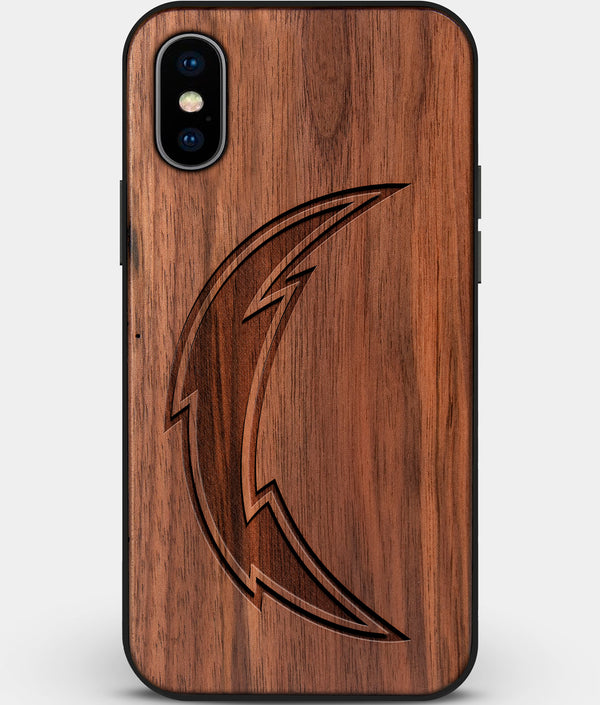 Custom Carved Wood Los Angeles Chargers iPhone X/XS Case | Personalized Walnut Wood Los Angeles Chargers Cover, Birthday Gift, Gifts For Him, Monogrammed Gift For Fan | by Engraved In Nature
