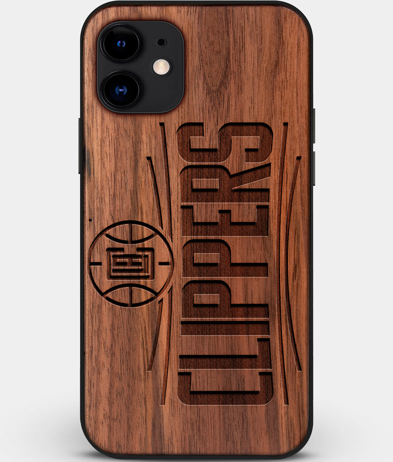 Custom Carved Wood Los Angeles Clippers iPhone 11 Case | Personalized Walnut Wood Los Angeles Clippers Cover, Birthday Gift, Gifts For Him, Monogrammed Gift For Fan | by Engraved In Nature