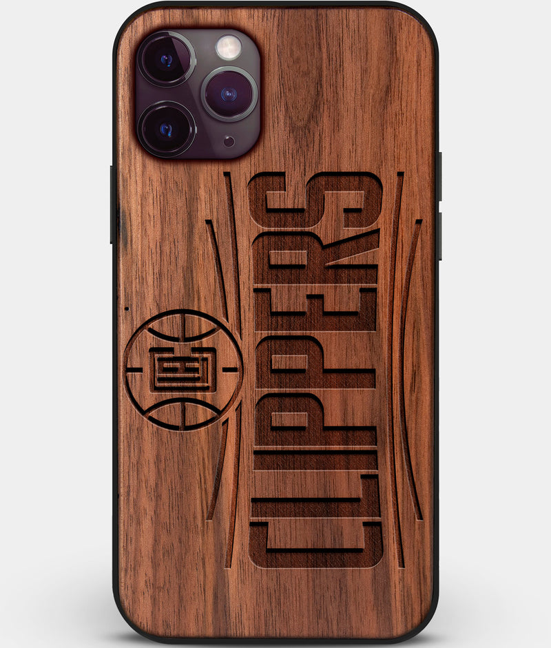 Custom Carved Wood Los Angeles Clippers iPhone 11 Pro Max Case | Personalized Walnut Wood Los Angeles Clippers Cover, Birthday Gift, Gifts For Him, Monogrammed Gift For Fan | by Engraved In Nature