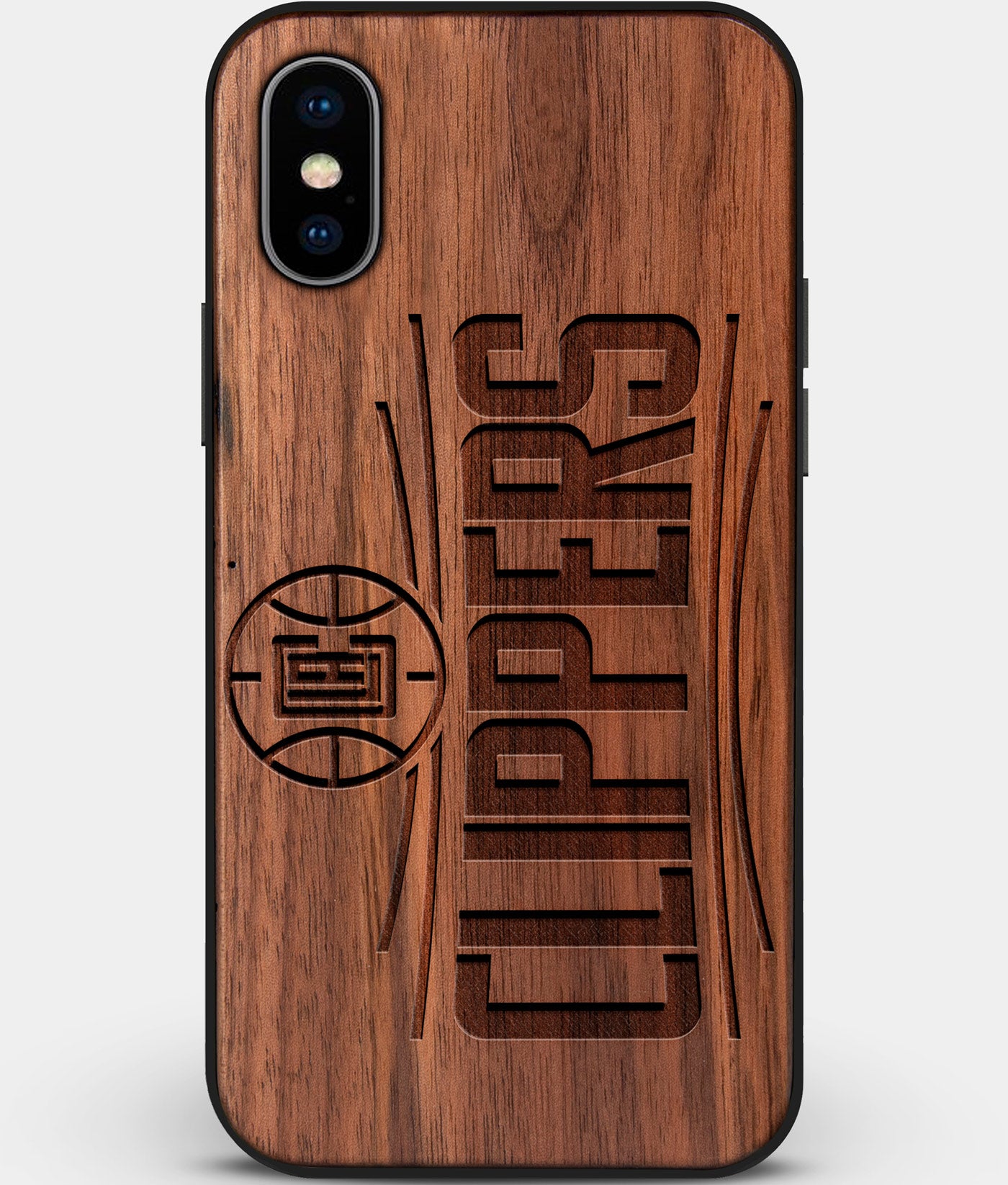 Custom Carved Wood Los Angeles Clippers iPhone X/XS Case | Personalized Walnut Wood Los Angeles Clippers Cover, Birthday Gift, Gifts For Him, Monogrammed Gift For Fan | by Engraved In Nature