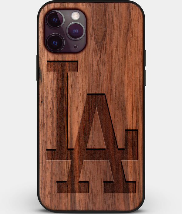 Custom Carved Wood Los Angeles Dodgers iPhone 11 Pro Max Case Classic | Personalized Walnut Wood Los Angeles Dodgers Cover, Birthday Gift, Gifts For Him, Monogrammed Gift For Fan | by Engraved In Nature