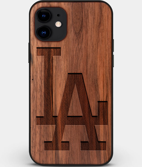 Custom Carved Wood Los Angeles Dodgers iPhone 12 Case Classic | Personalized Walnut Wood Los Angeles Dodgers Cover, Birthday Gift, Gifts For Him, Monogrammed Gift For Fan | by Engraved In Nature
