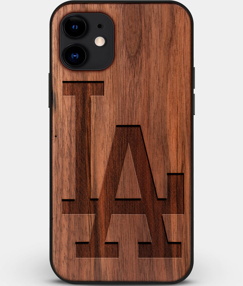 Custom Carved Wood Los Angeles Dodgers iPhone 12 Mini Case Classic | Personalized Walnut Wood Los Angeles Dodgers Cover, Birthday Gift, Gifts For Him, Monogrammed Gift For Fan | by Engraved In Nature