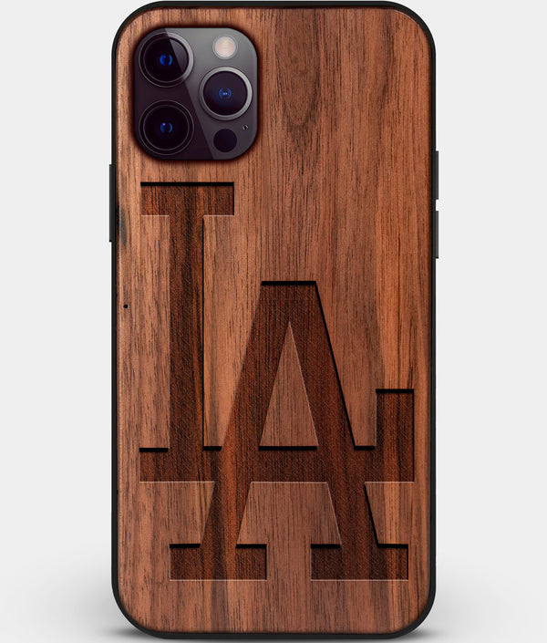 Custom Carved Wood Los Angeles Dodgers iPhone 12 Pro Case Classic | Personalized Walnut Wood Los Angeles Dodgers Cover, Birthday Gift, Gifts For Him, Monogrammed Gift For Fan | by Engraved In Nature