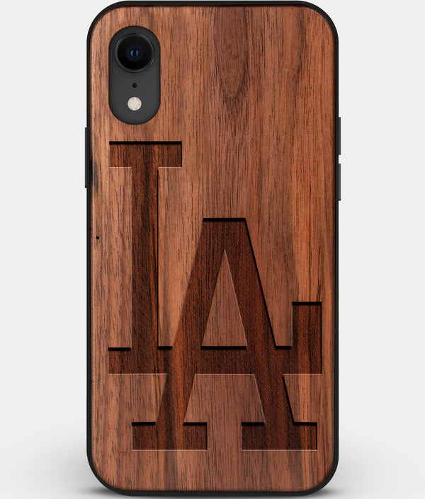 Custom Carved Wood Los Angeles Dodgers iPhone XR Case Classic | Personalized Walnut Wood Los Angeles Dodgers Cover, Birthday Gift, Gifts For Him, Monogrammed Gift For Fan | by Engraved In Nature