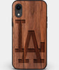 Custom Carved Wood Los Angeles Dodgers iPhone XR Case Classic | Personalized Walnut Wood Los Angeles Dodgers Cover, Birthday Gift, Gifts For Him, Monogrammed Gift For Fan | by Engraved In Nature