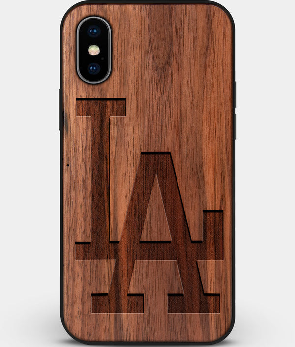 Custom Carved Wood Los Angeles Dodgers iPhone X/XS Case Classic | Personalized Walnut Wood Los Angeles Dodgers Cover, Birthday Gift, Gifts For Him, Monogrammed Gift For Fan | by Engraved In Nature