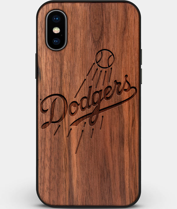 Custom Carved Wood Los Angeles Dodgers iPhone X/XS Case | Personalized Walnut Wood Los Angeles Dodgers Cover, Birthday Gift, Gifts For Him, Monogrammed Gift For Fan | by Engraved In Nature