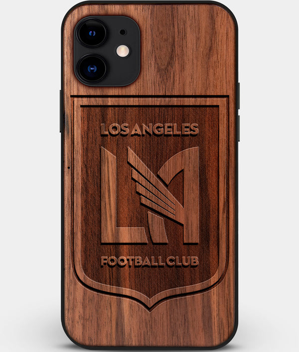 Custom Carved Wood Los Angeles FC iPhone 11 Case | Personalized Walnut Wood Los Angeles FC Cover, Birthday Gift, Gifts For Him, Monogrammed Gift For Fan | by Engraved In Nature