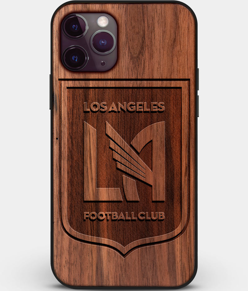 Custom Carved Wood Los Angeles FC iPhone 11 Pro Case | Personalized Walnut Wood Los Angeles FC Cover, Birthday Gift, Gifts For Him, Monogrammed Gift For Fan | by Engraved In Nature