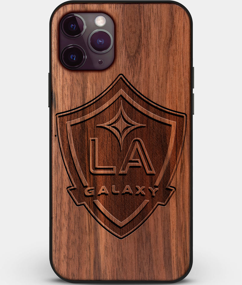Custom Carved Wood Los Angeles Galaxy iPhone 11 Pro Case | Personalized Walnut Wood Los Angeles Galaxy Cover, Birthday Gift, Gifts For Him, Monogrammed Gift For Fan | by Engraved In Nature