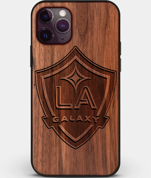 Custom Carved Wood Los Angeles Galaxy iPhone 11 Pro Max Case | Personalized Walnut Wood Los Angeles Galaxy Cover, Birthday Gift, Gifts For Him, Monogrammed Gift For Fan | by Engraved In Nature
