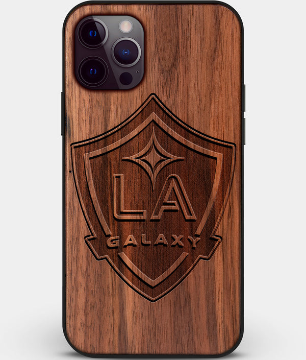 Custom Carved Wood Los Angeles Galaxy iPhone 12 Pro Case | Personalized Walnut Wood Los Angeles Galaxy Cover, Birthday Gift, Gifts For Him, Monogrammed Gift For Fan | by Engraved In Nature