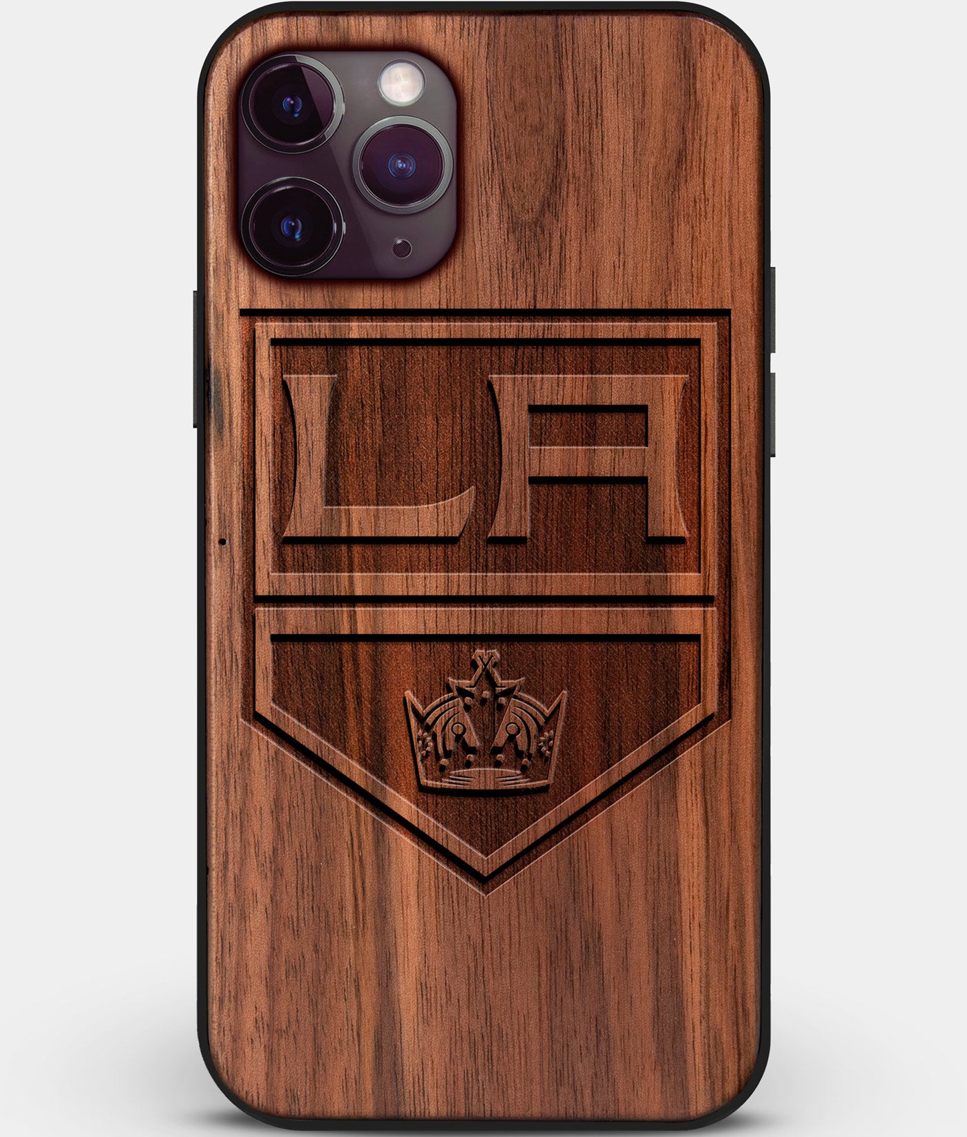 Custom Carved Wood Los Angeles Kings iPhone 11 Pro Case | Personalized Walnut Wood Los Angeles Kings Cover, Birthday Gift, Gifts For Him, Monogrammed Gift For Fan | by Engraved In Nature