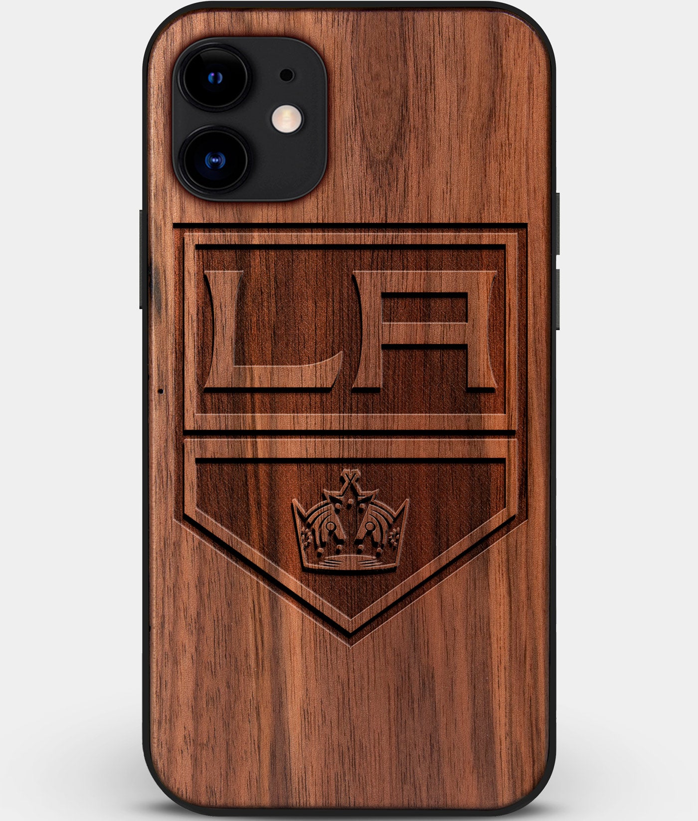 Custom Carved Wood Los Angeles Kings iPhone 12 Mini Case | Personalized Walnut Wood Los Angeles Kings Cover, Birthday Gift, Gifts For Him, Monogrammed Gift For Fan | by Engraved In Nature