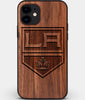 Custom Carved Wood Los Angeles Kings iPhone 12 Mini Case | Personalized Walnut Wood Los Angeles Kings Cover, Birthday Gift, Gifts For Him, Monogrammed Gift For Fan | by Engraved In Nature