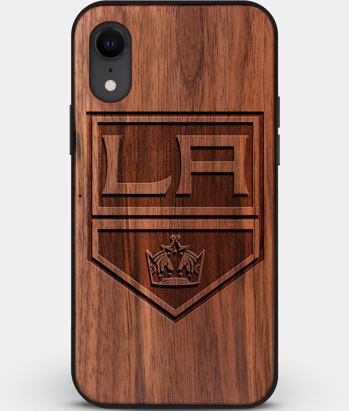 Custom Carved Wood Los Angeles Kings iPhone XR Case | Personalized Walnut Wood Los Angeles Kings Cover, Birthday Gift, Gifts For Him, Monogrammed Gift For Fan | by Engraved In Nature