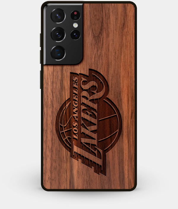 Best Walnut Wood Los Angeles Lakers Galaxy S21 Ultra Case - Custom Engraved Cover - Engraved In Nature