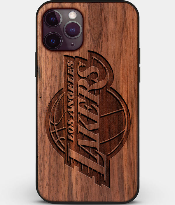 Custom Carved Wood Los Angeles Lakers iPhone 11 Pro Case | Personalized Walnut Wood Los Angeles Lakers Cover, Birthday Gift, Gifts For Him, Monogrammed Gift For Fan | by Engraved In Nature