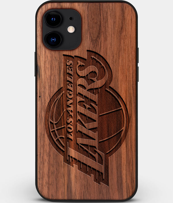 Custom Carved Wood Los Angeles Lakers iPhone 12 Mini Case | Personalized Walnut Wood Los Angeles Lakers Cover, Birthday Gift, Gifts For Him, Monogrammed Gift For Fan | by Engraved In Nature