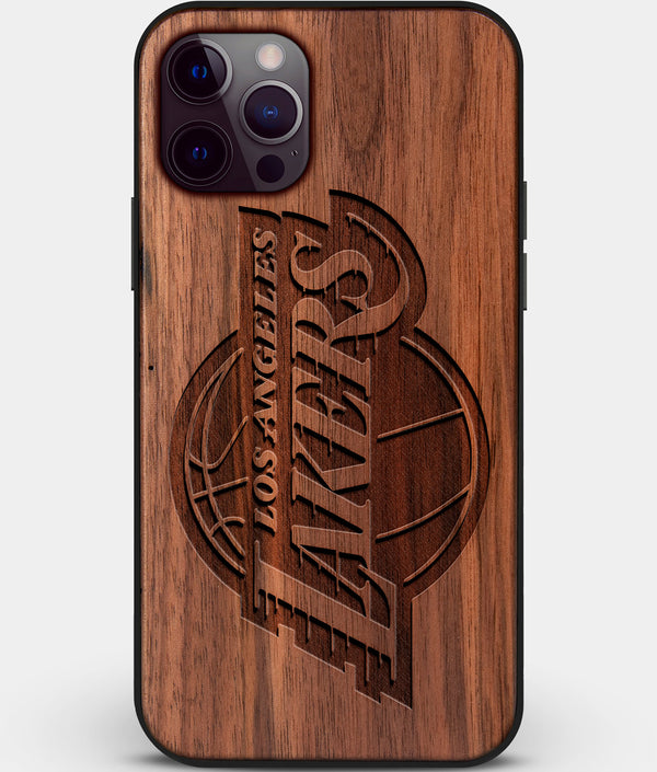 Custom Carved Wood Los Angeles Lakers iPhone 12 Pro Case | Personalized Walnut Wood Los Angeles Lakers Cover, Birthday Gift, Gifts For Him, Monogrammed Gift For Fan | by Engraved In Nature