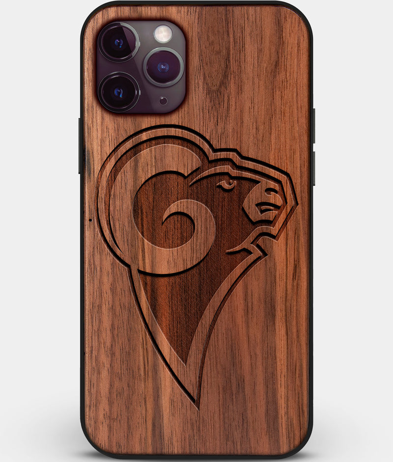 Custom Carved Wood Los Angeles Rams iPhone 11 Pro Max Case | Personalized Walnut Wood Los Angeles Rams Cover, Birthday Gift, Gifts For Him, Monogrammed Gift For Fan | by Engraved In Nature