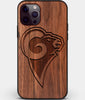 Custom Carved Wood Los Angeles Rams iPhone 12 Pro Case | Personalized Walnut Wood Los Angeles Rams Cover, Birthday Gift, Gifts For Him, Monogrammed Gift For Fan | by Engraved In Nature