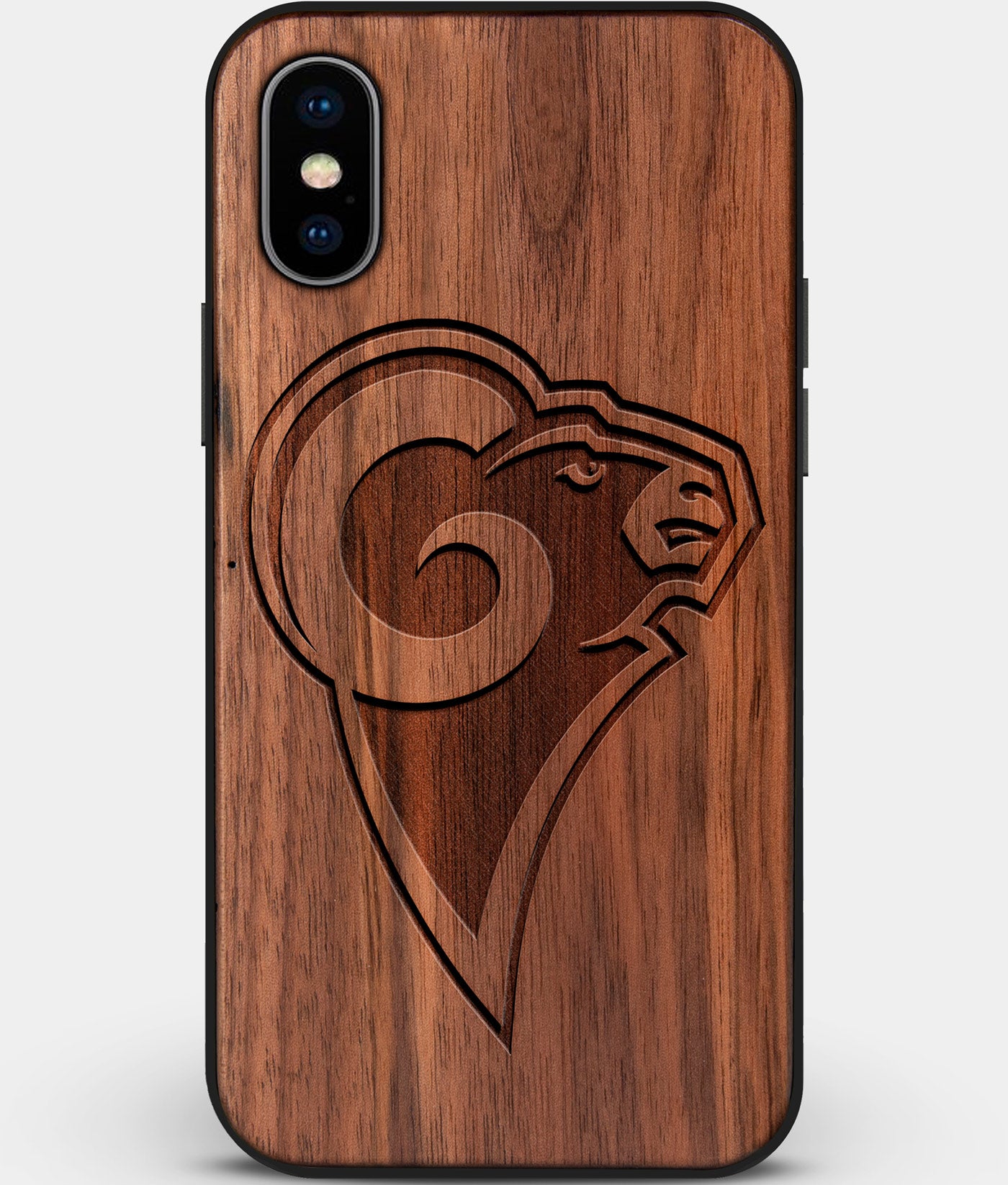 Custom Carved Wood Los Angeles Rams iPhone X/XS Case | Personalized Walnut Wood Los Angeles Rams Cover, Birthday Gift, Gifts For Him, Monogrammed Gift For Fan | by Engraved In Nature
