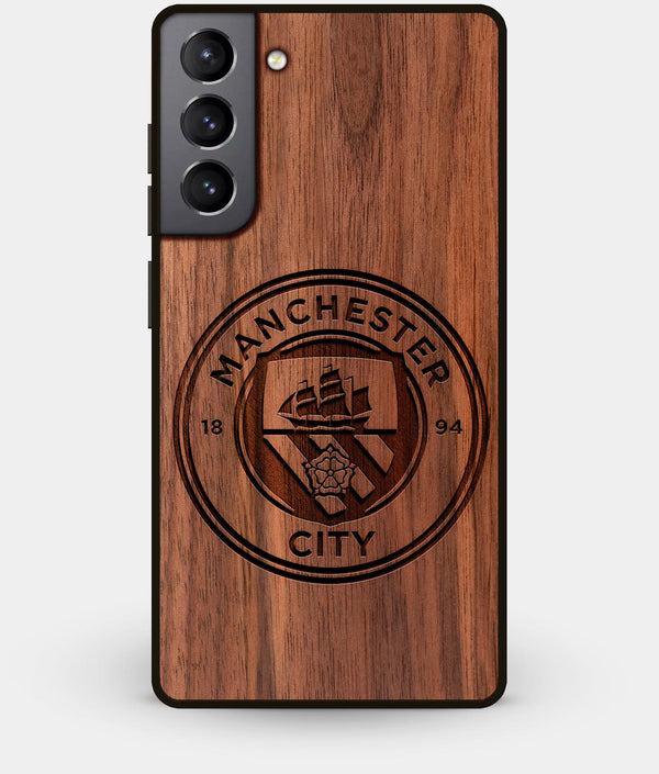 Best Walnut Wood Manchester City F.C. Galaxy S21 Case - Custom Engraved Cover - Engraved In Nature