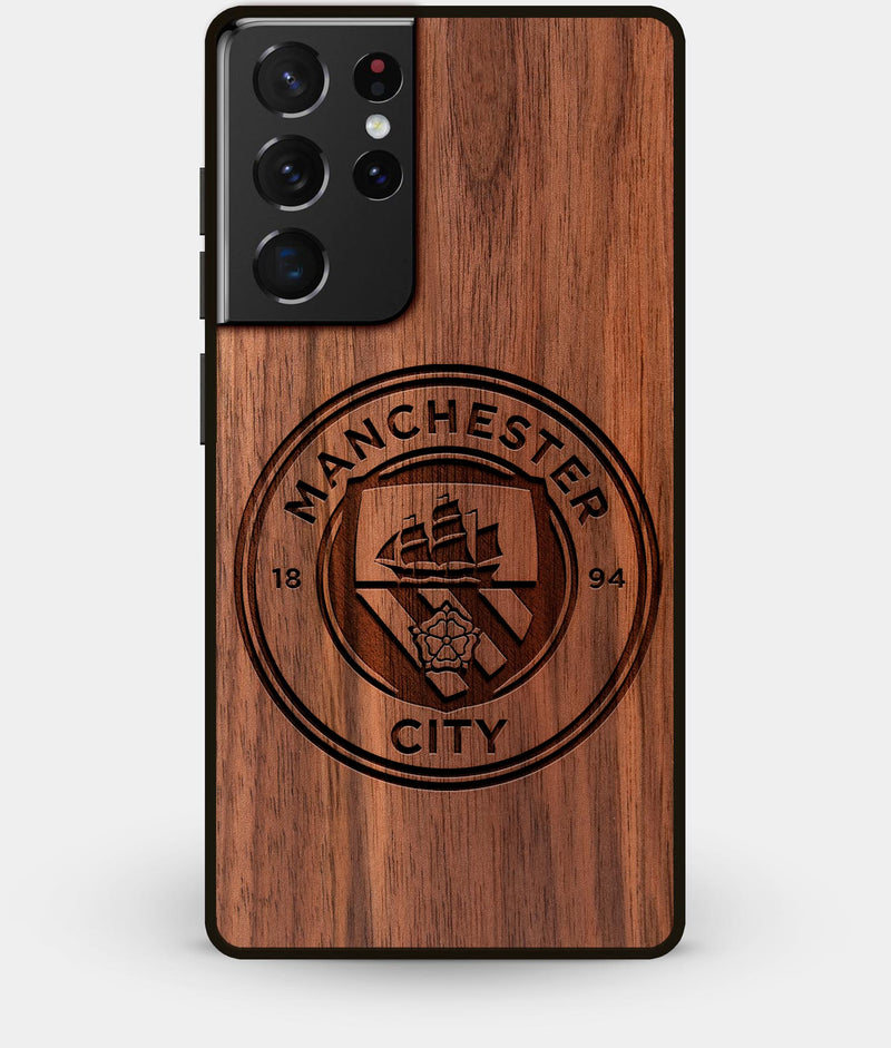 Best Walnut Wood Manchester City F.C. Galaxy S21 Ultra Case - Custom Engraved Cover - Engraved In Nature