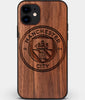 Custom Carved Wood Manchester City F.C. iPhone 11 Case | Personalized Walnut Wood Manchester City F.C. Cover, Birthday Gift, Gifts For Him, Monogrammed Gift For Fan | by Engraved In Nature