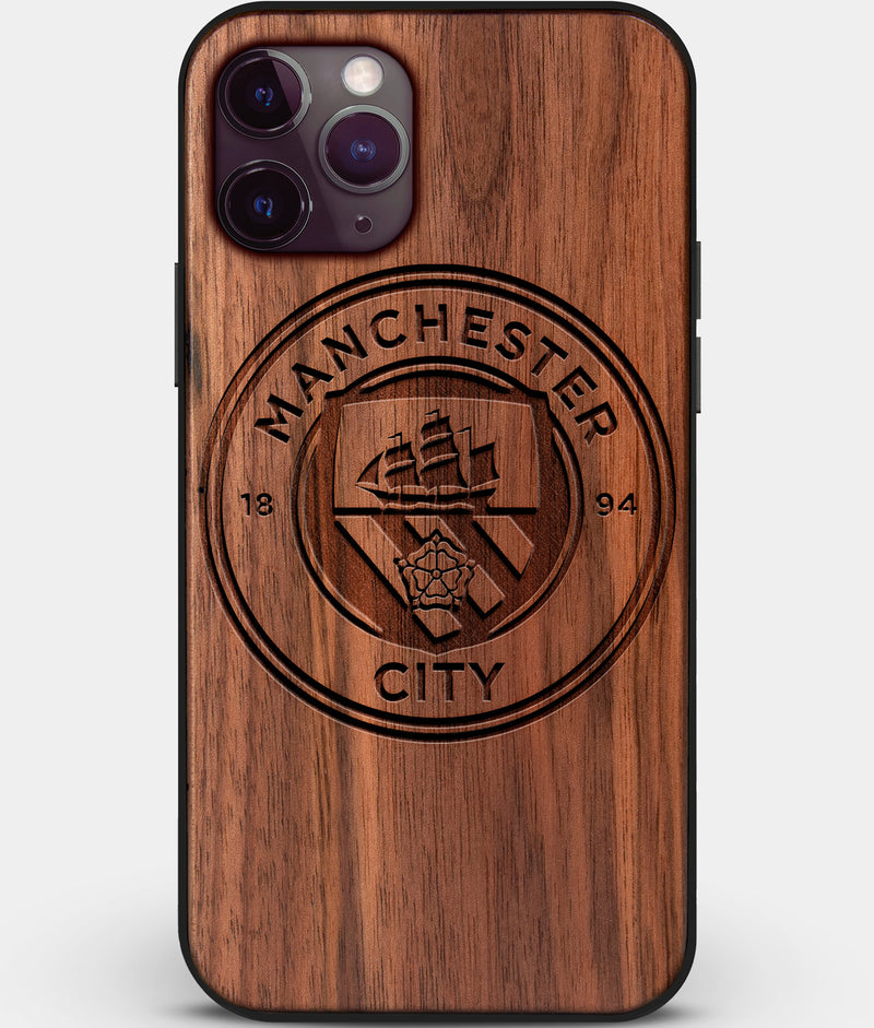 Custom Carved Wood Manchester City F.C. iPhone 11 Pro Max Case | Personalized Walnut Wood Manchester City F.C. Cover, Birthday Gift, Gifts For Him, Monogrammed Gift For Fan | by Engraved In Nature