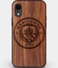 Custom Carved Wood Manchester City F.C. iPhone XR Case | Personalized Walnut Wood Manchester City F.C. Cover, Birthday Gift, Gifts For Him, Monogrammed Gift For Fan | by Engraved In Nature