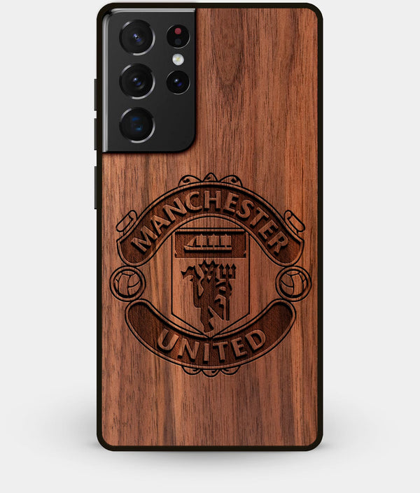 Best Walnut Wood Manchester United F.C. Galaxy S21 Ultra Case - Custom Engraved Cover - Engraved In Nature