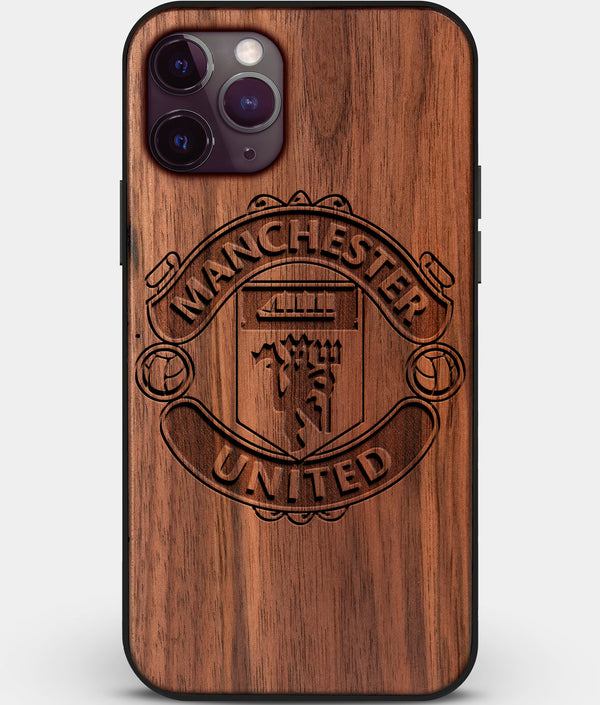 Custom Carved Wood Manchester United F.C. iPhone 11 Pro Case | Personalized Walnut Wood Manchester United F.C. Cover, Birthday Gift, Gifts For Him, Monogrammed Gift For Fan | by Engraved In Nature